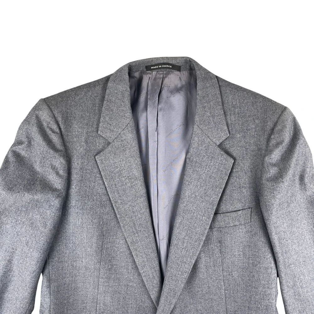 Yves Saint Laurent Blazer Mens 43 Blue Gray Made in France Wool Blend Sport Coat